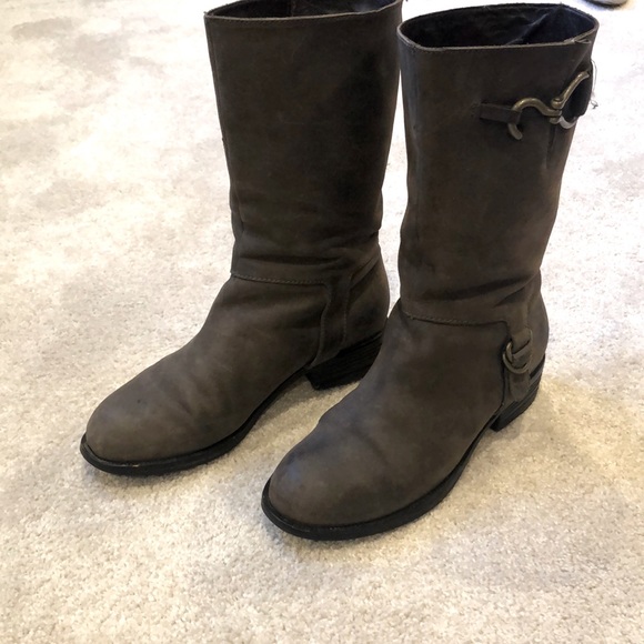 Cole Haan Suede Motorcycle Boots In Gunmetal - Picture 3 of 7